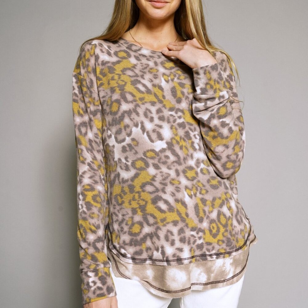 NWT Mystree Leopard Print Top in Yellow and Brown